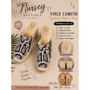 Vince Camuto Snakeskin Espadrille Platform Mule Slides Size 10 NWOT
